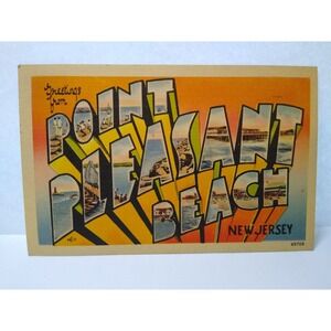 Greetings From Point Pleasant Beach New Jersey Large Letter Postcard Linen 1948